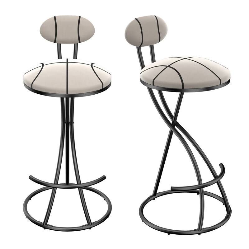 Alt View 4. HTUTWOO - Upholstered Bar Stools Set of 2, Striped Velvet Counter Height Barstools, for Kitchen Island & Living Room - Black.