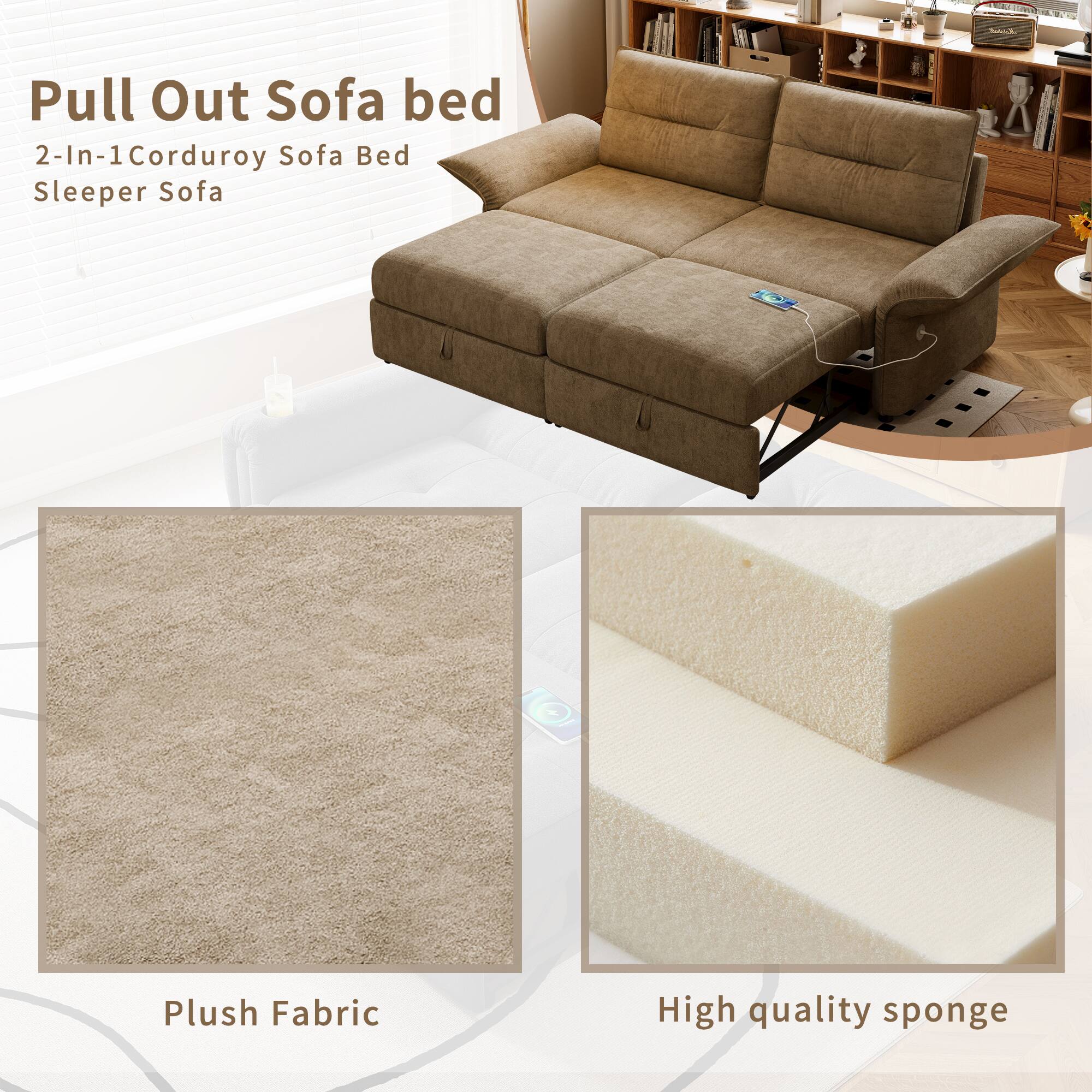 Pull Out Sofa bed  
2-In-1 Corduroy Sofa Bed Sleeper Sofa  

Plush Fabric  
High quality sponge