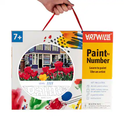 7+ + TM VRTW!LLE Paint by Number Learn to paint like an artist LEVEL !!!! Painu N00013243 SET INCLUDES Acrylic paint colors 100% cotton canvas on wooden frame 2 paintbrushes Instructions WARNING: CHOKING HAZARD-Small parts. Not for children under 3 yrs