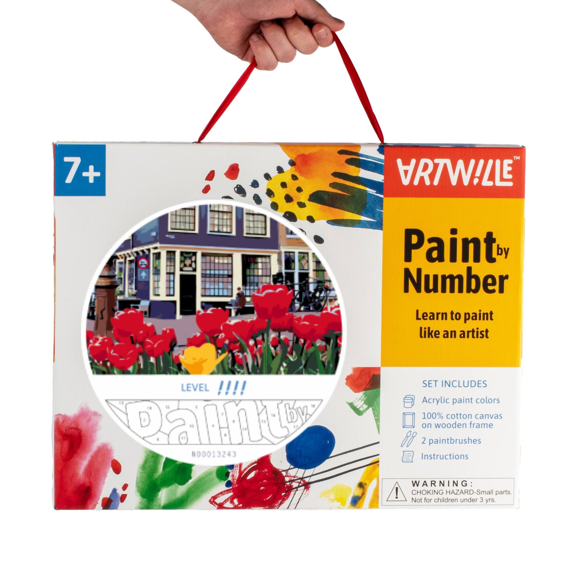 7+ + TM VRTW!LLE Paint by Number Learn to paint like an artist LEVEL !!!! Painu N00013243 SET INCLUDES Acrylic paint colors 100% cotton canvas on wooden frame 2 paintbrushes Instructions WARNING: CHOKING HAZARD-Small parts. Not for children under 3 yrs