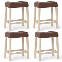 Gymax - 24'' Saddle Bar Stools Set of 4 w/ Footrest Rubber Wood Frame for Kitchen Island Natural - Yellow