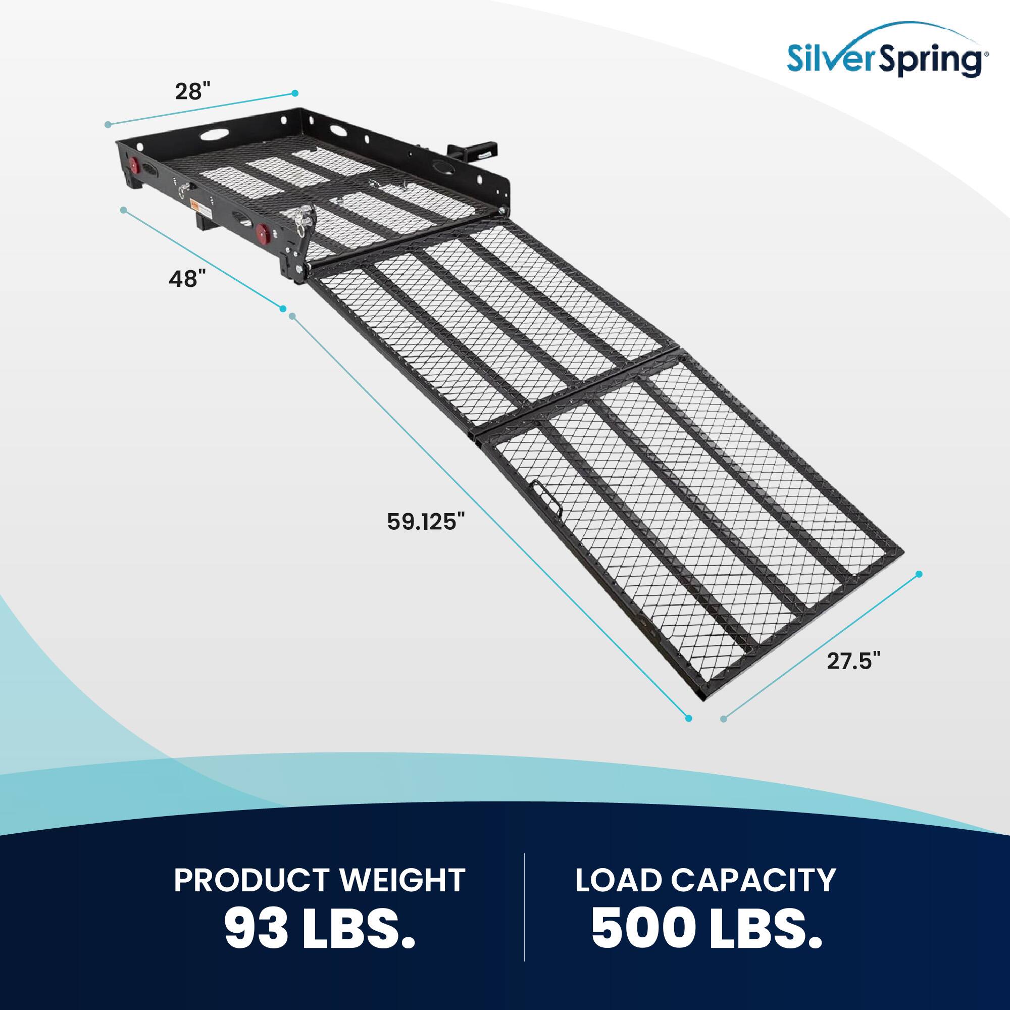 28" Silver Spring 48" 59.125" 27.5"  
PRODUCT WEIGHT 93 LBS.  
LOAD CAPACITY 500 LBS.