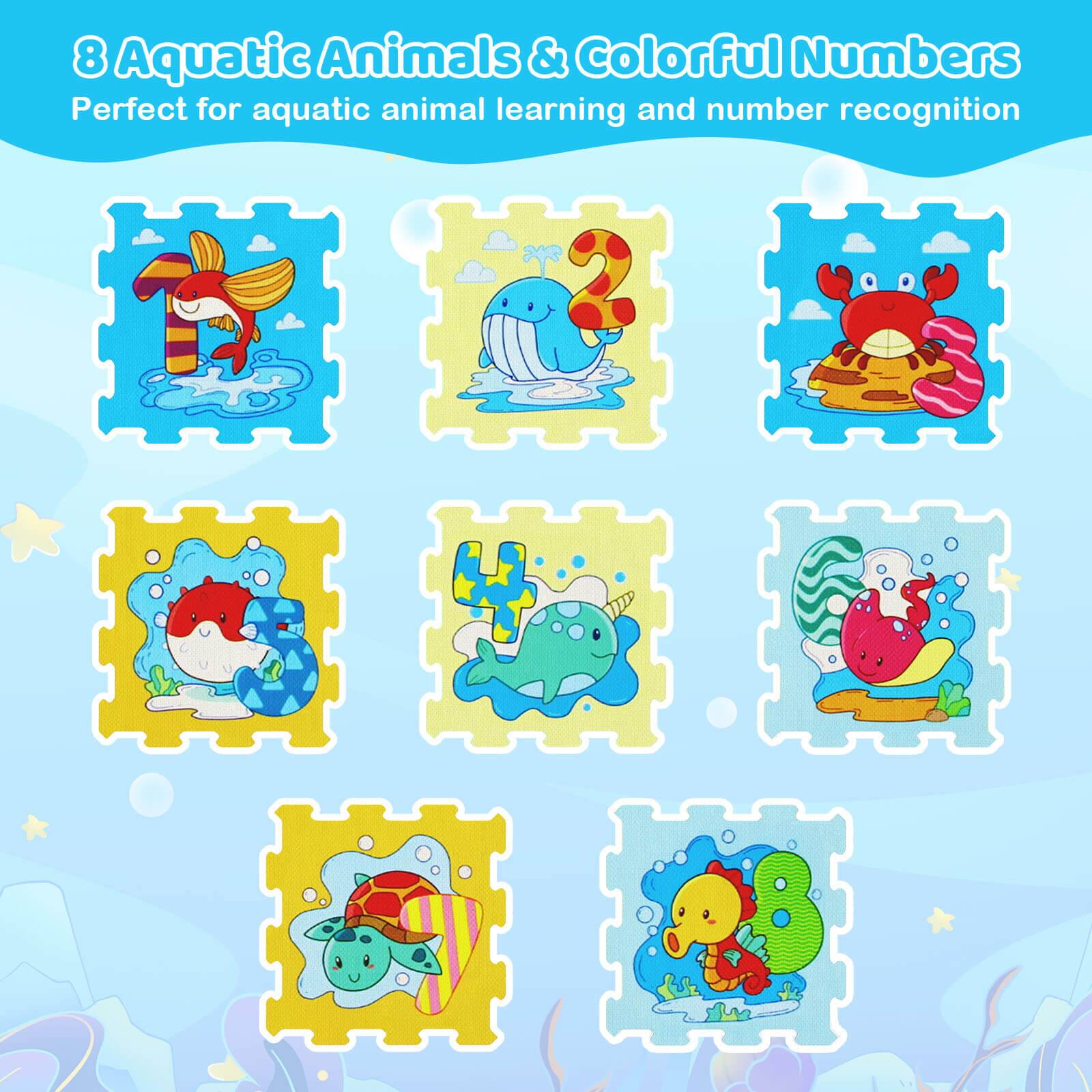 8 Aquatic Animals & Colorful Numbers  
Perfect for aquatic animal learning and number recognition
