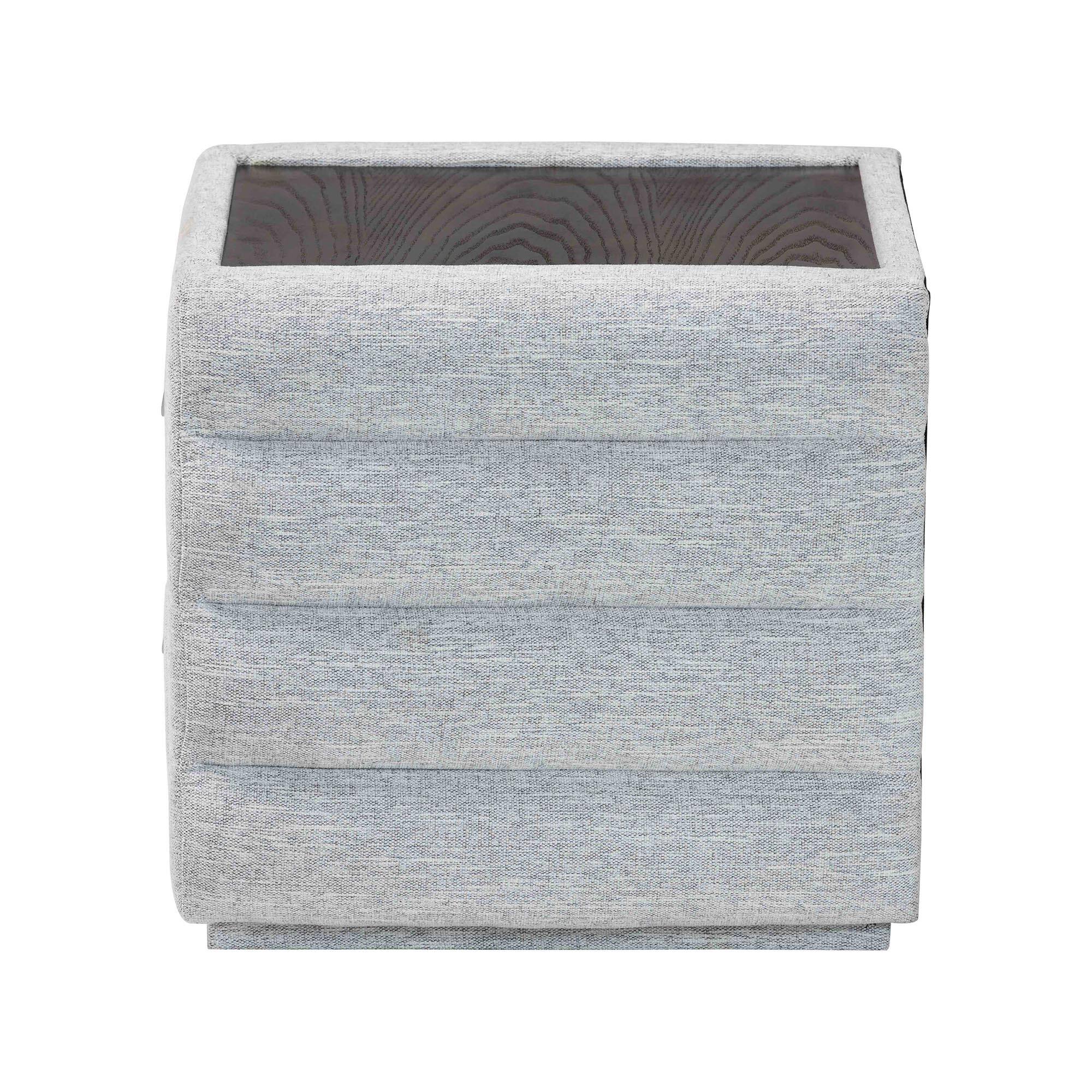 Back. Baxton Studio - Cadmus Modern Channel-Tufted Fabric 2-Drawer Nightstand - Light Grey.
