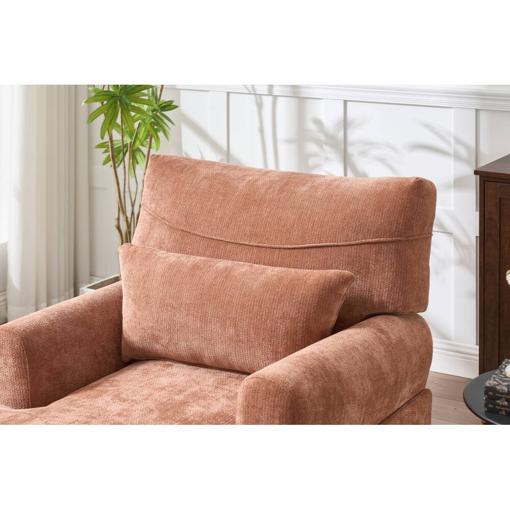 Alt View 1. PDTEND - Modern Orange Chaise Lounge with Solid Wood Frame for Bedroom, Living Room, Study Room - Orange.