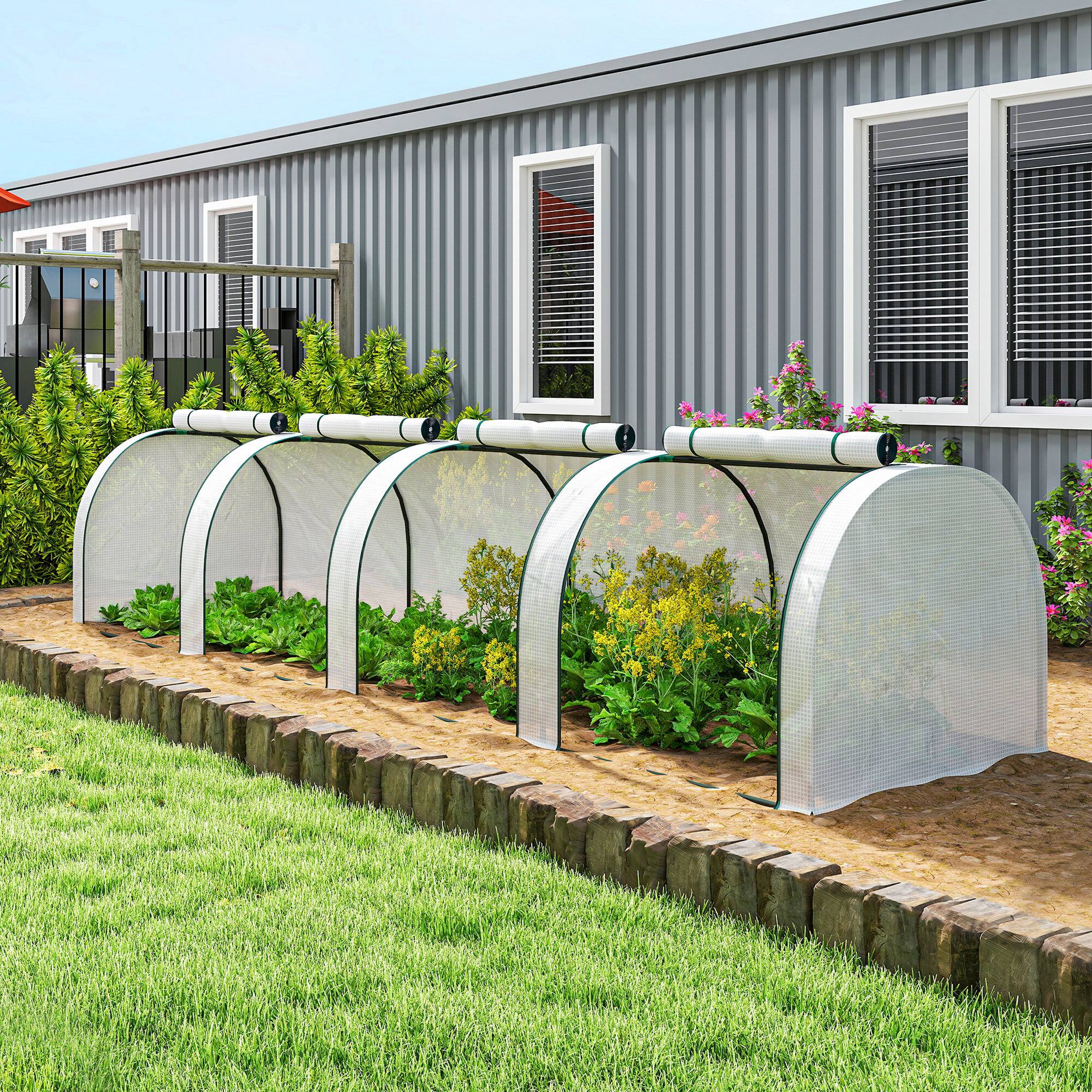Alt View 7. Outsunny - 13' L x 3' W x 2.5' H Portable Tunneled Greenhouse with 4 Zippered Doors - White.