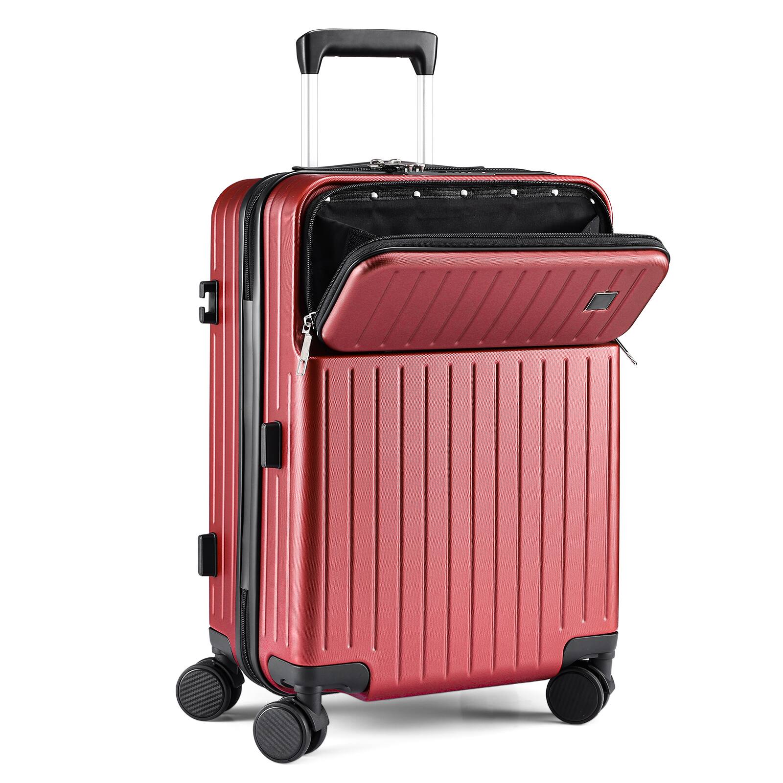 Sugift - Modern 20″ Carry-On Luggage with Front Pocket, TSA Lock, Spinner Wheels, and Organized Interior - Red