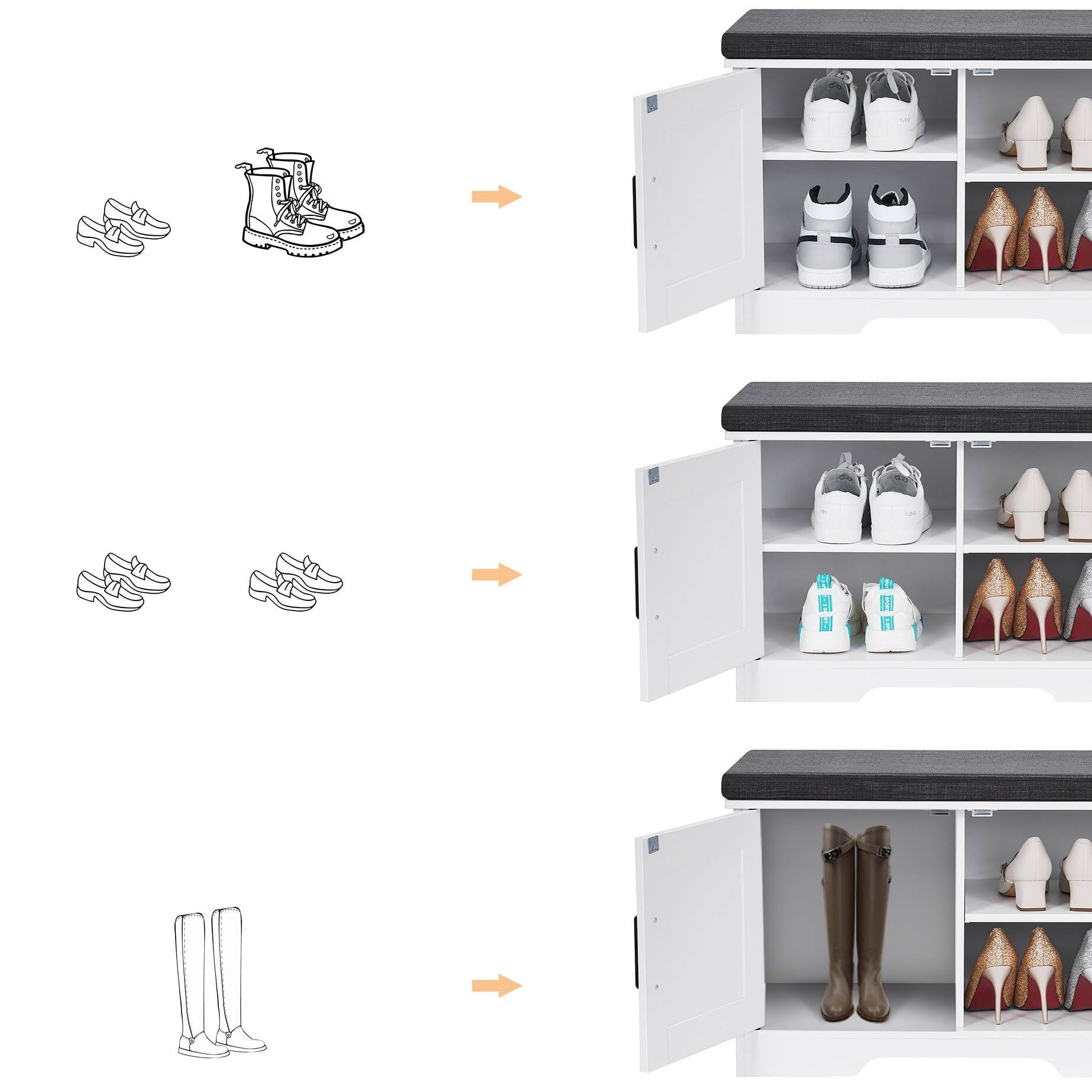Alt View 1. Reds Spade - 2-Tier Storage Bench, 27.6 Wide Shoe Bench with Padded Seat Cushion, Entryway Bench with 2 Barn Doors and ... - White 47.2" Wide.