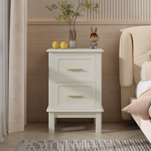 LUCKY ONE - 22.8" Assembled Nightstand 2-Drawer Gold Handles MDF - Cream White,Ivory White,Off White