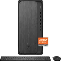 HP - OmniDesk Desktop - AMD Ryzen 5 - 16GB DDR5 Memory - 512GB SSD - Gray Wood - Front_Zoom