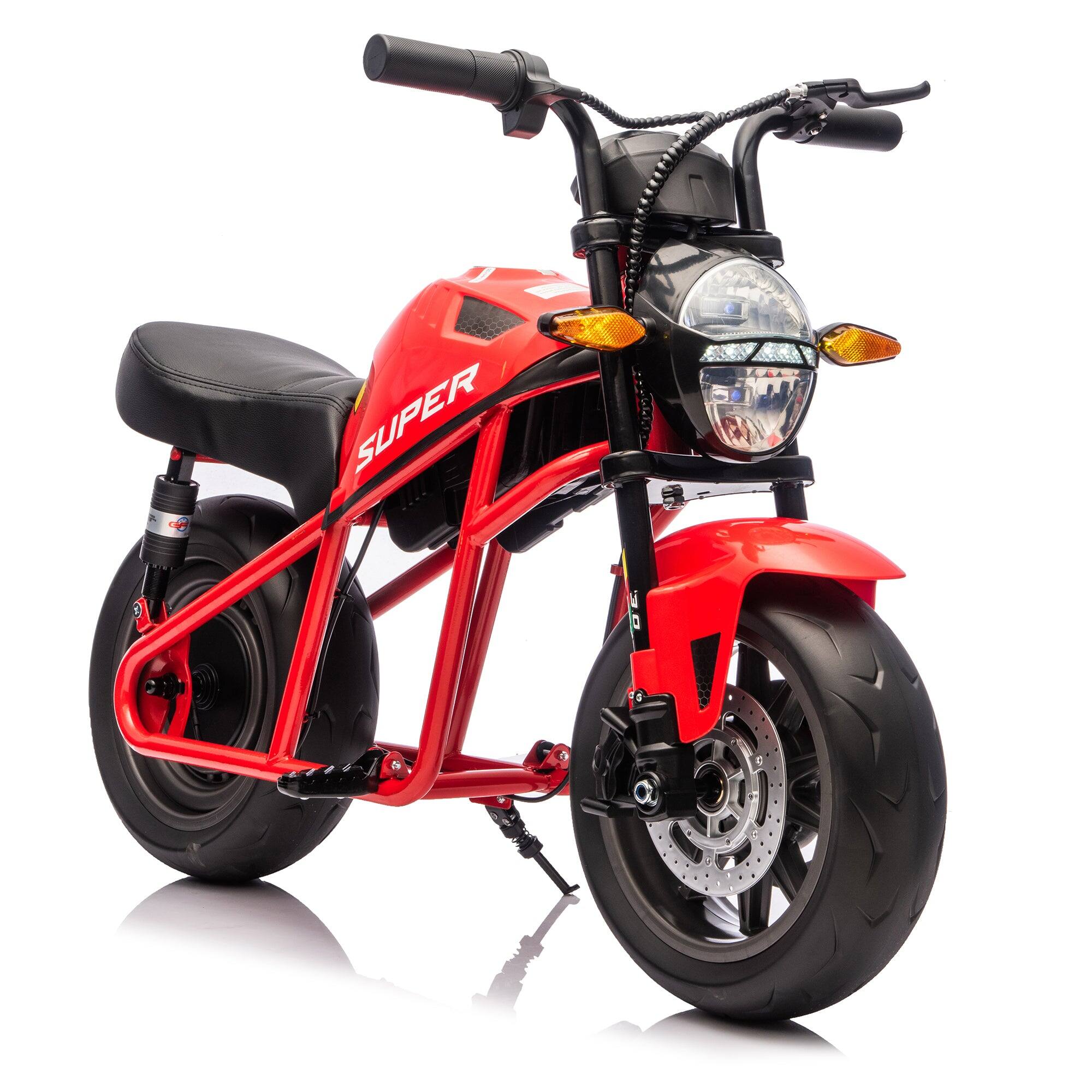 Alt View 4. BreeBe - 24V 300W Kids Ride-On XL Electric Muscle Motorcycle, 14in EVA Wheels, 11.18 MPH, Dual Suspension, Music & Light, Age 6+ - Red.