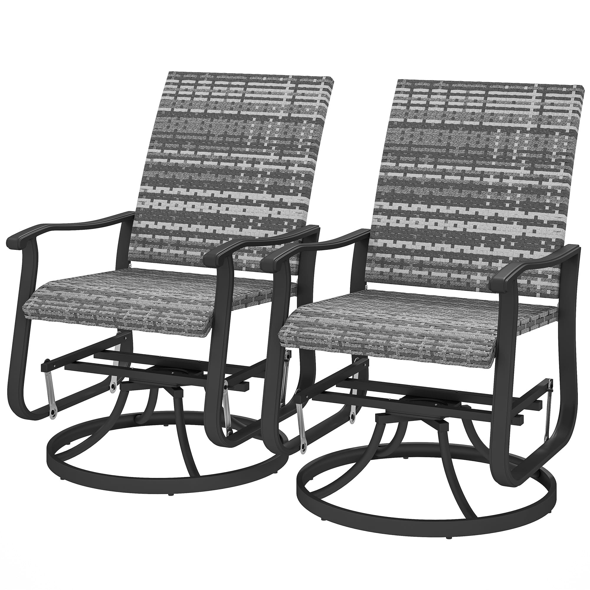Outsunny - Rattan Swivel Patio Glider Chair Set of 2, Outdoor Glider Chair with Steel Frame - Gray