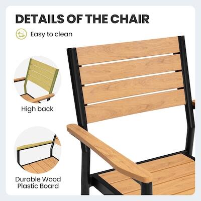 DETAILS OF THE CHAIR

- Easy to clean
- High back
- Durable Wood Plastic Board