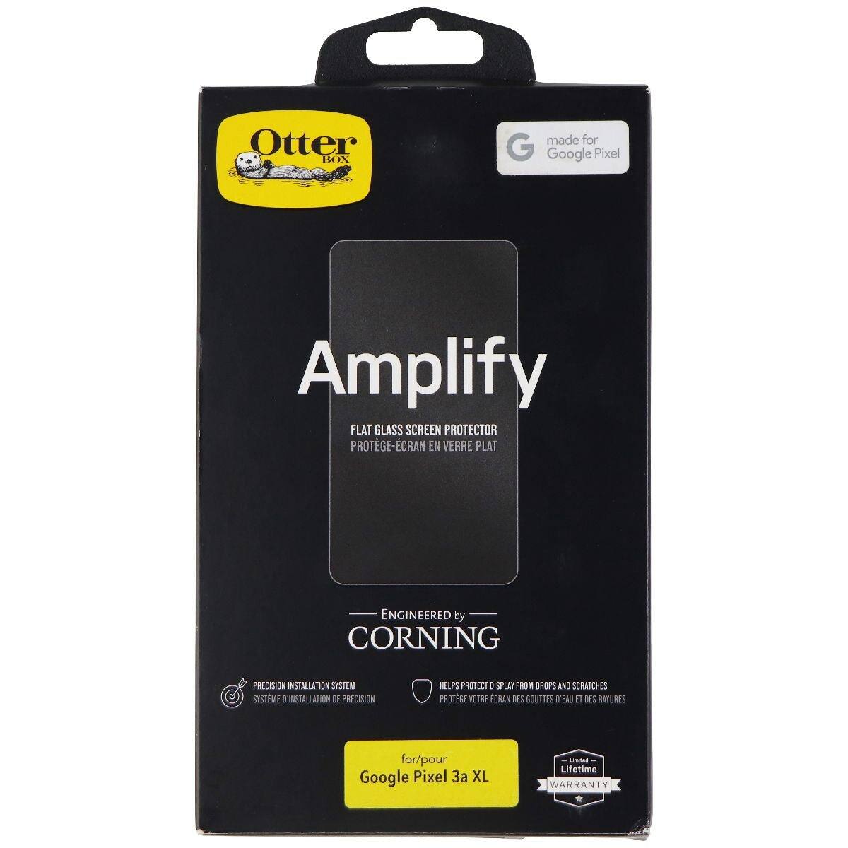 Otter BOX made for Google Pixel Amplify FLAT GLASS SCREEN PROTECTOR PROTEGE-ECRAN EN VERRE PLAT ENGINEERED by CORNING PRECISION INSTALLATION SYSTEM SYSTEME INSTALLATION DE PRECISION HELPS PROTECT DISPLAY FROM DROPS AND SCRATCHES PROTEGE VOTRE ECRAN DES GOUTTES D'EAU ET DES RAYURES for/pour Google Pixel 3a XL Lifetime WARRANTY