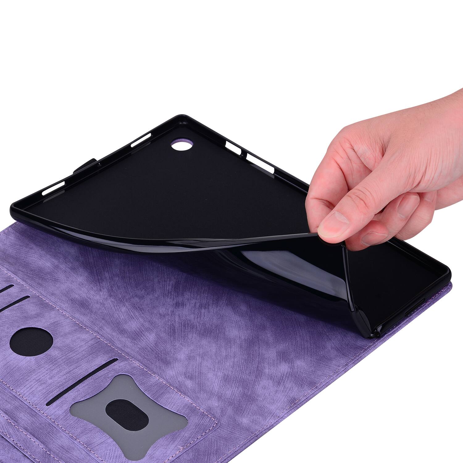 Alt View 3. Dteck - For Amazon Kindle Paperwhite (2024) and Kindle Colorsoft Embossed Flower Pattern Folio Case Card Slots Kickstand Cover - Purple.