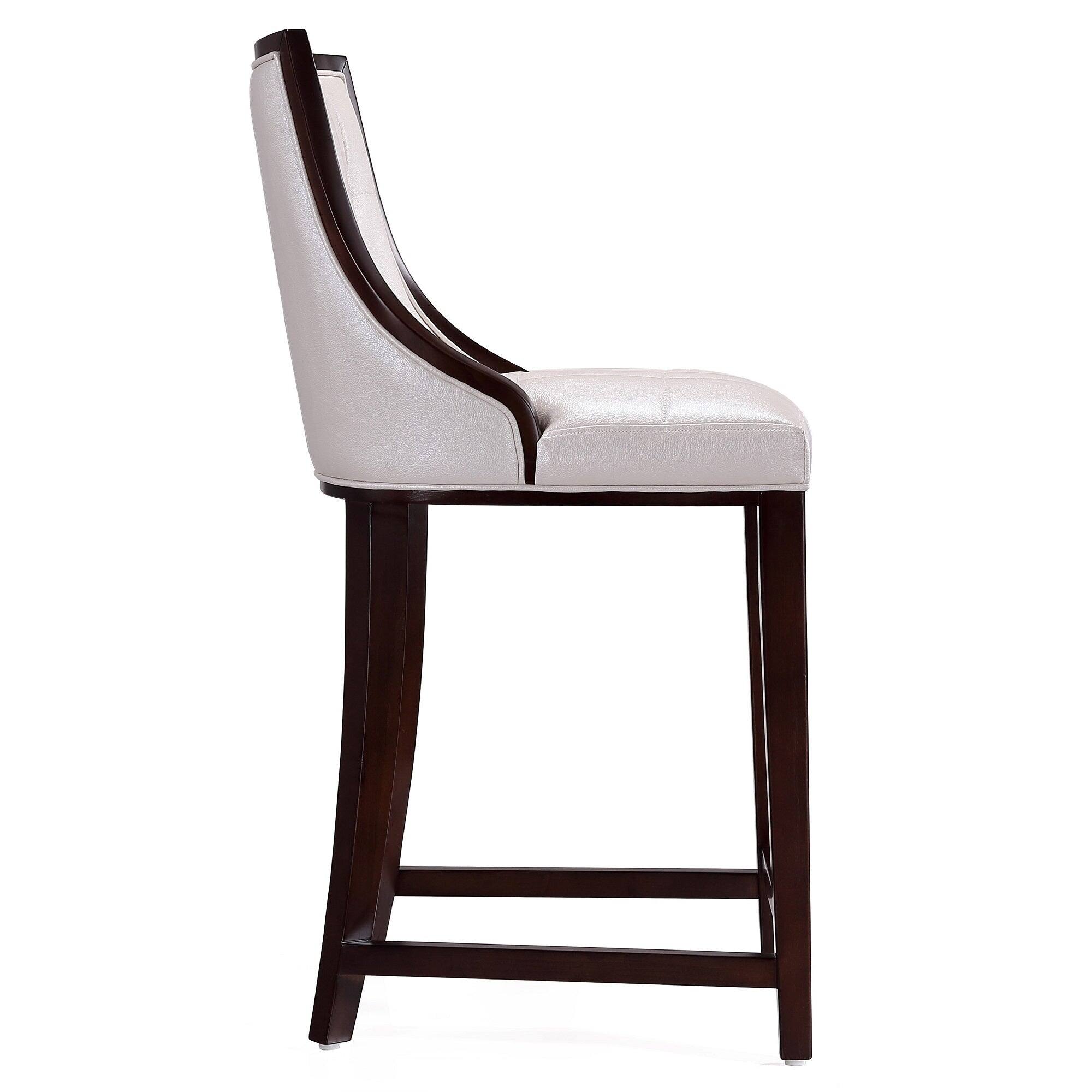 Alt View 1. Manhattan Comfort - Fifth Avenue Traditional Wood Upholstered Counter Stool - Pearl White.