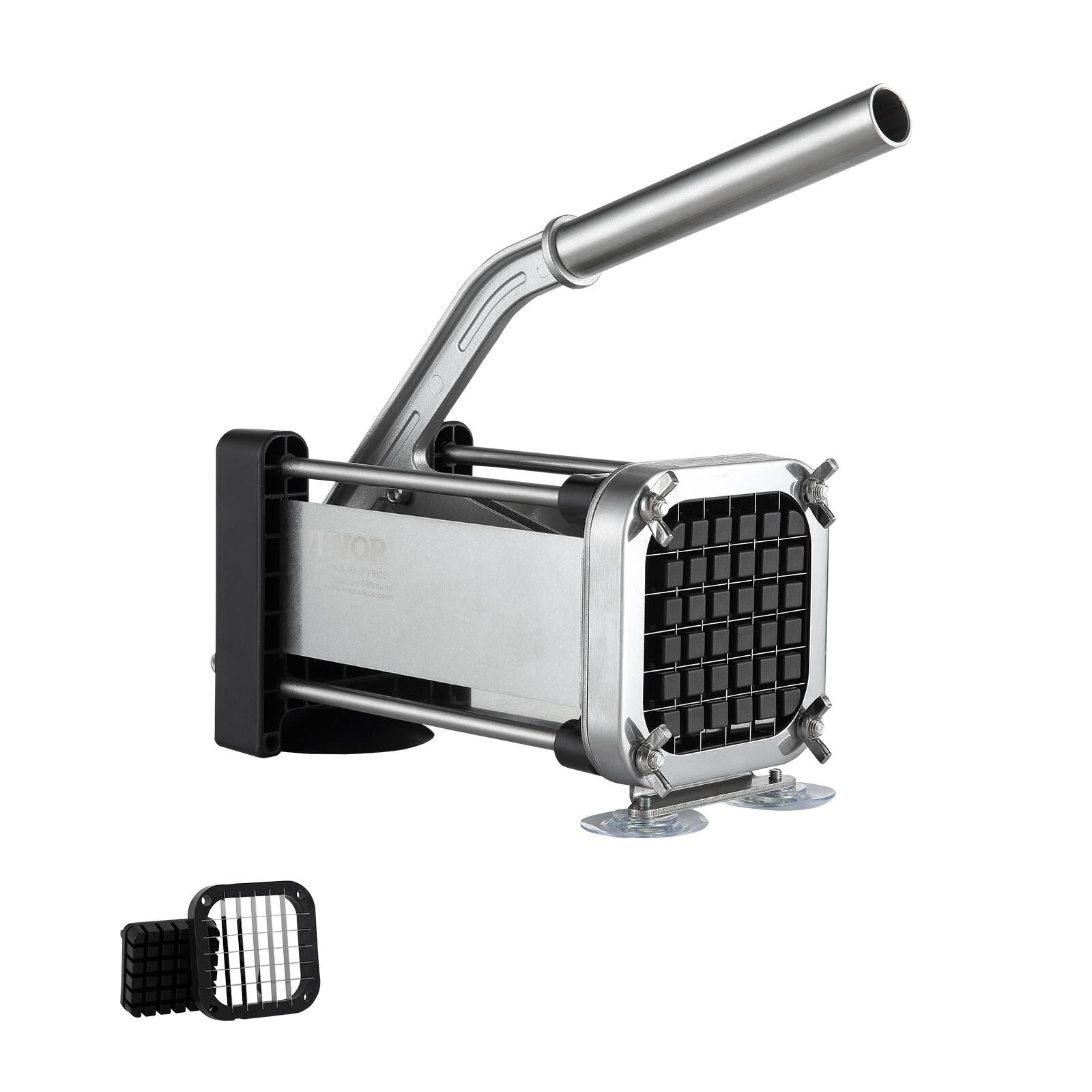 VEVOR - French Fry Cutter, Potato Slicer with 1/2-Inch Stainless Steel Blade, Manual Potato Cutter Chopper with Suction Cups - Black + Silver