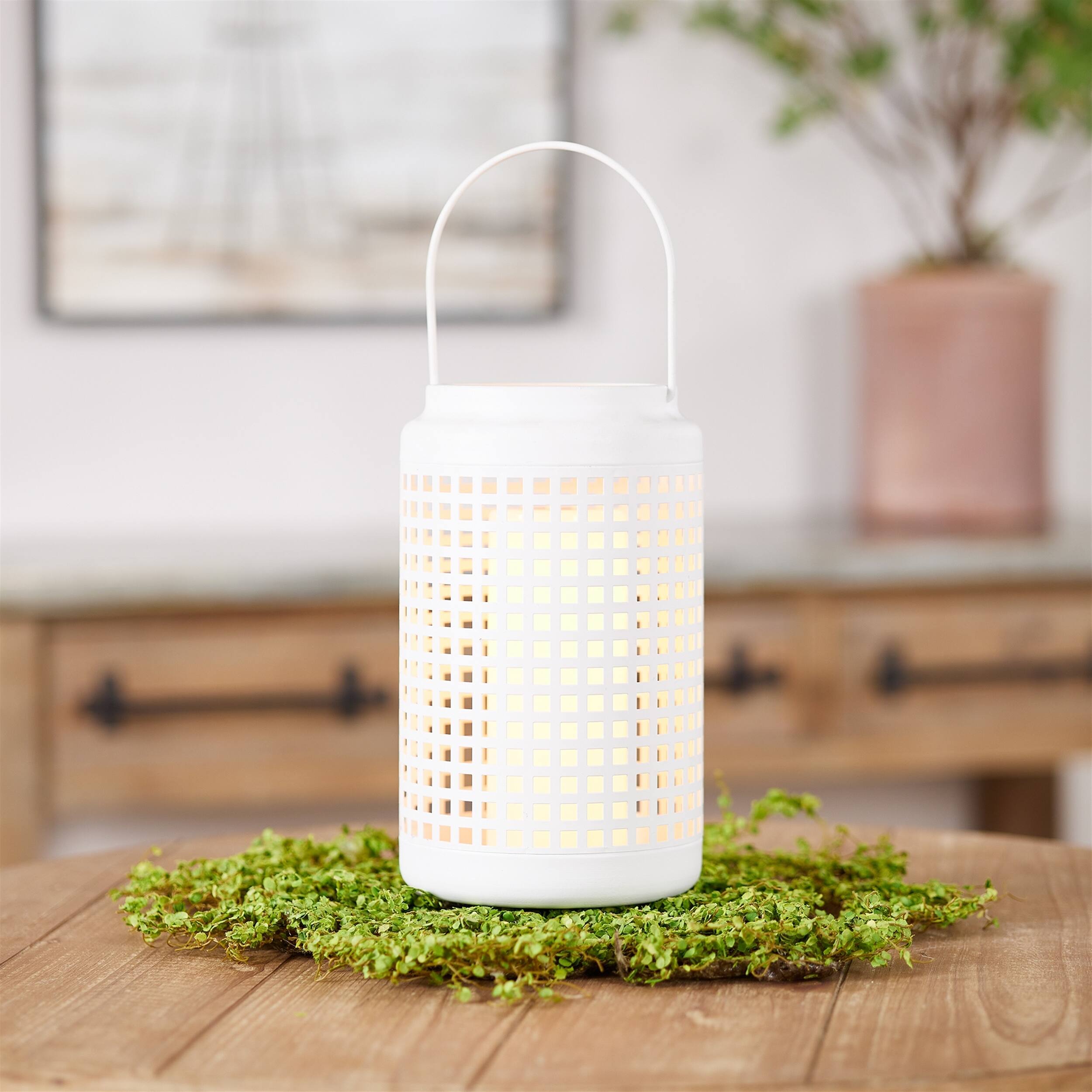 Angle. BreeBe - White Punched Metal Candle Holder - White.