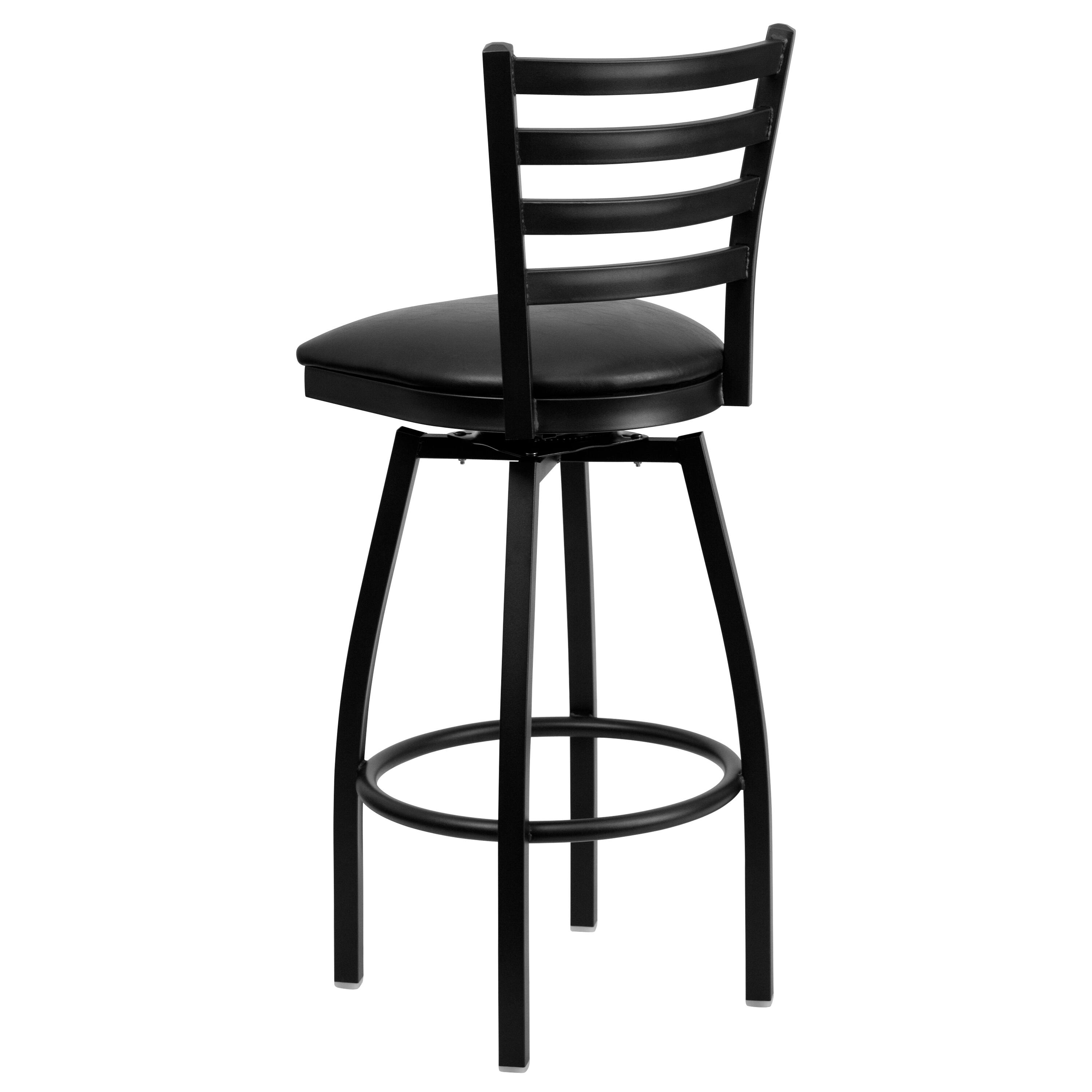 Alt View 5. Emma + Oliver - Ladder Back Swivel Metal Restaurant Dining Barstool - Black Vinyl Seat/Black Metal Frame.