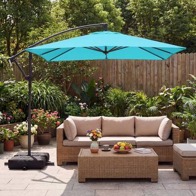 costway 10ft square patio offset cantilever umbrella 10 FT 360 Degree Tilt Aluminum Large Outdoor for Pool Deck Backyard Weight Umbrella Base Included 10 Feet Offset Hanging Umbrella