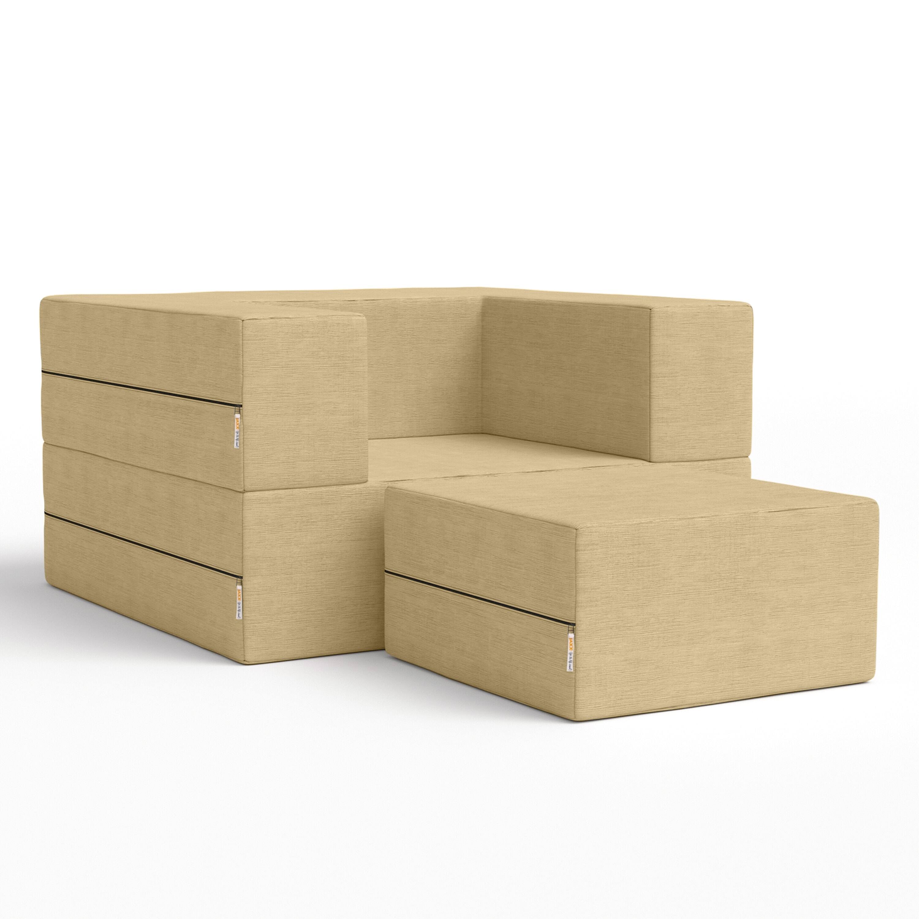 Front. Jaxx - Jaxx Zipline Convertible Sleeper Futon Chair & Ottoman with Machine-Washable Cover, Camel - Camel.