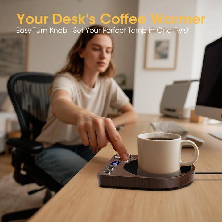 Your Desk's Coffee Warmer  
Easy-Turn Knob - Set Your Perfect Temp in One Twist
