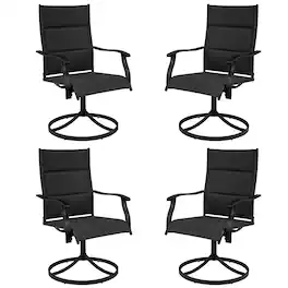 Gymax - Padded Patio Swivel Chairs Set of 4 Ergonomic Outdoor Dining Chairs w/High Back - Black