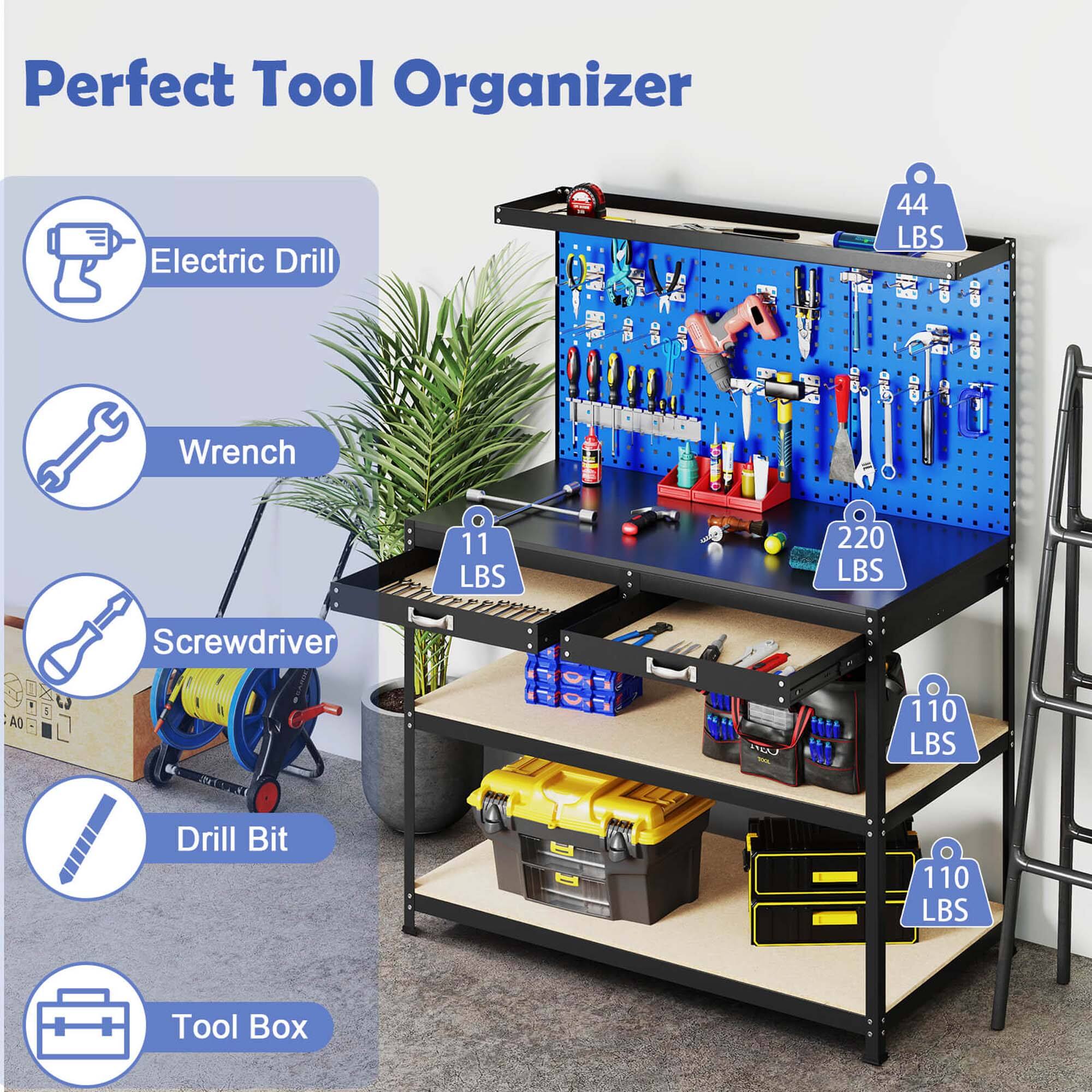 Perfect Tool Organizer

- Electric Drill: 44 LBS
- Wrench: 11 LBS
- Screwdriver: 220 LBS
- Drill Bit: 110 LBS
- Tool Box: 110 LBS