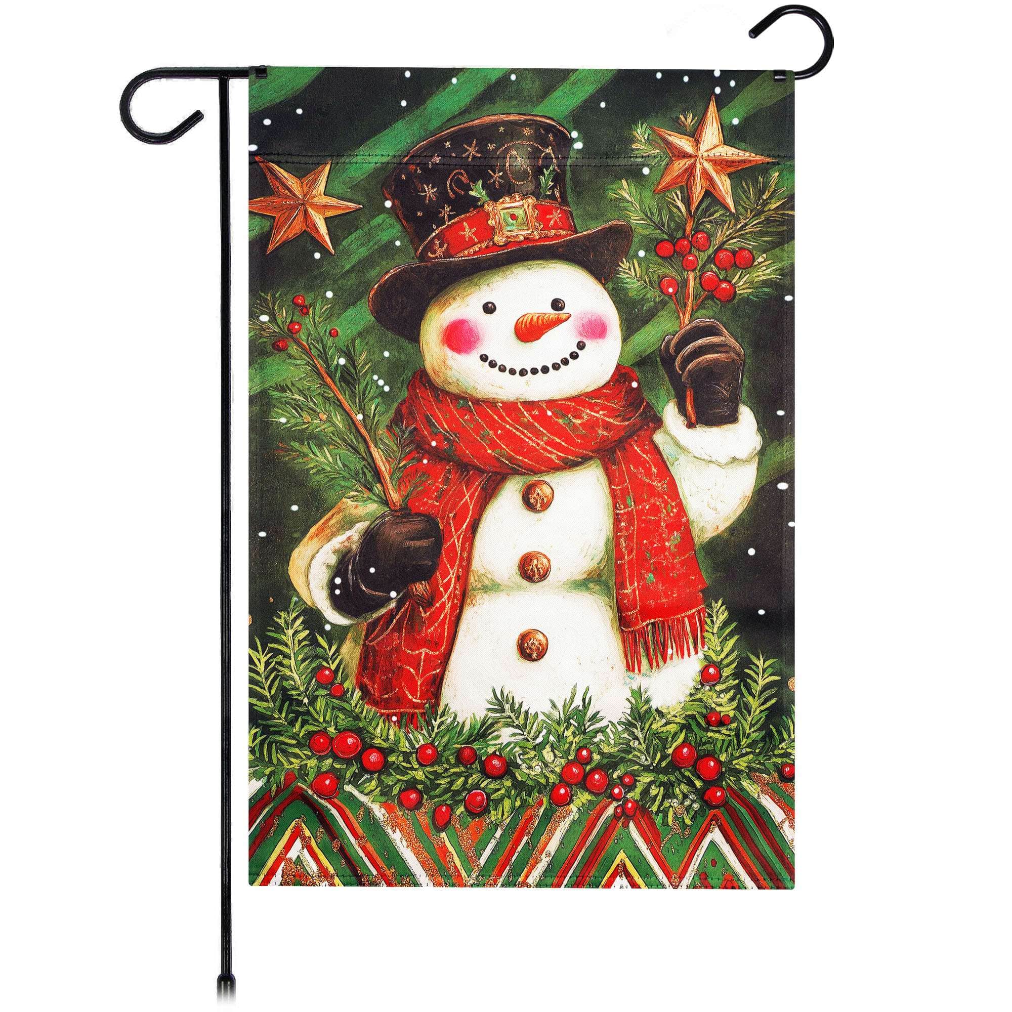 G128 - Christmas Red Scarf Snowman Holly Garden Flag 12x18 In Double Sided Christmas Yard Garden Lawn Decoration - Multicolor