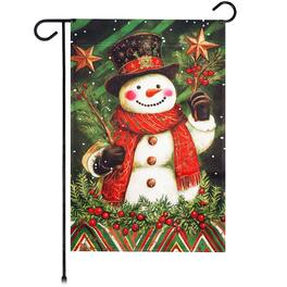 G128 - Christmas Red Scarf Snowman Holly Garden Flag 12x18 In Double Sided Christmas Yard Garden Lawn Decoration - Multicolor