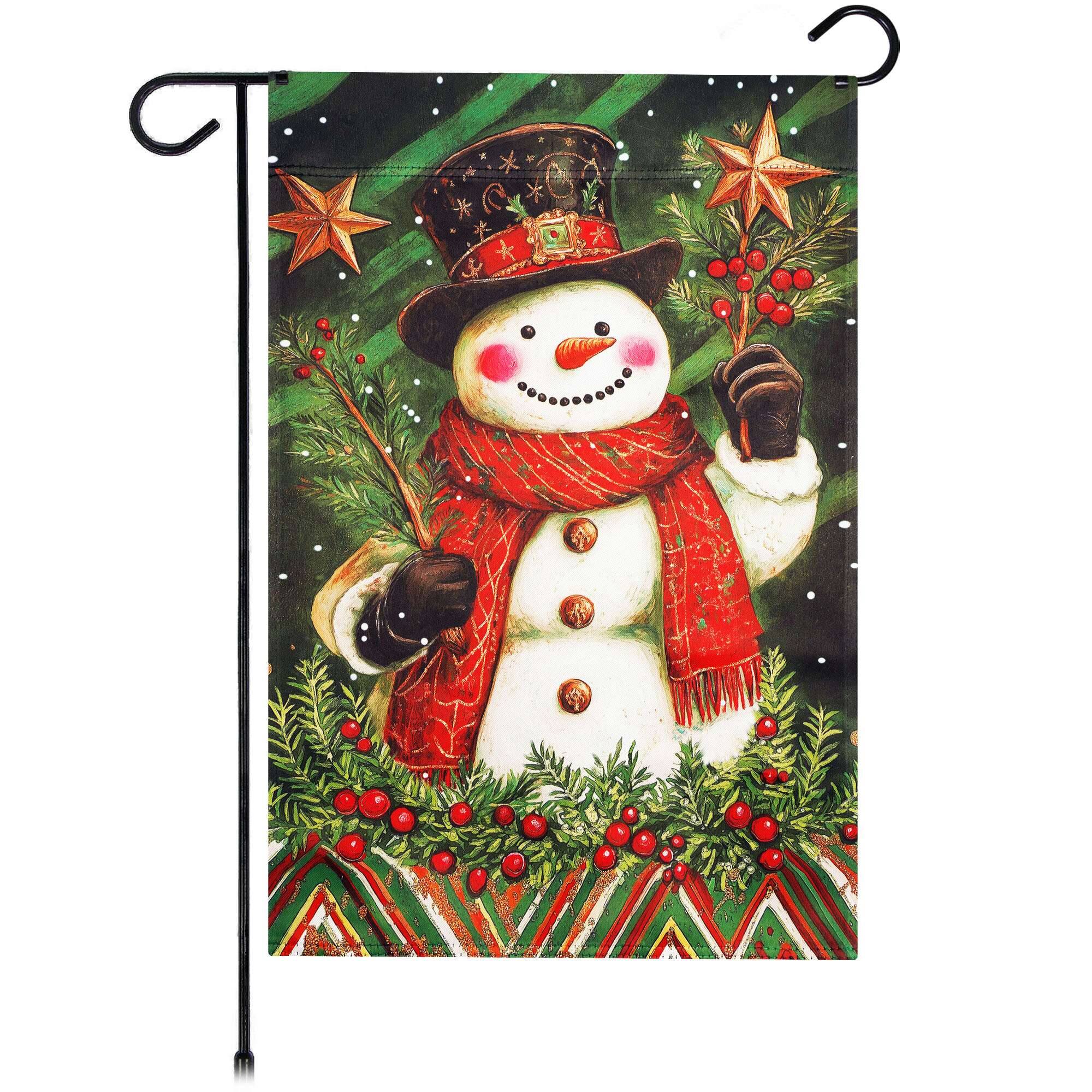 Front. G128 - G128 Christmas Red Scarf Snowman Holly Garden Flag 12x18 In Double Sided Christmas Yard Garden Lawn Decoration - Multicolor.