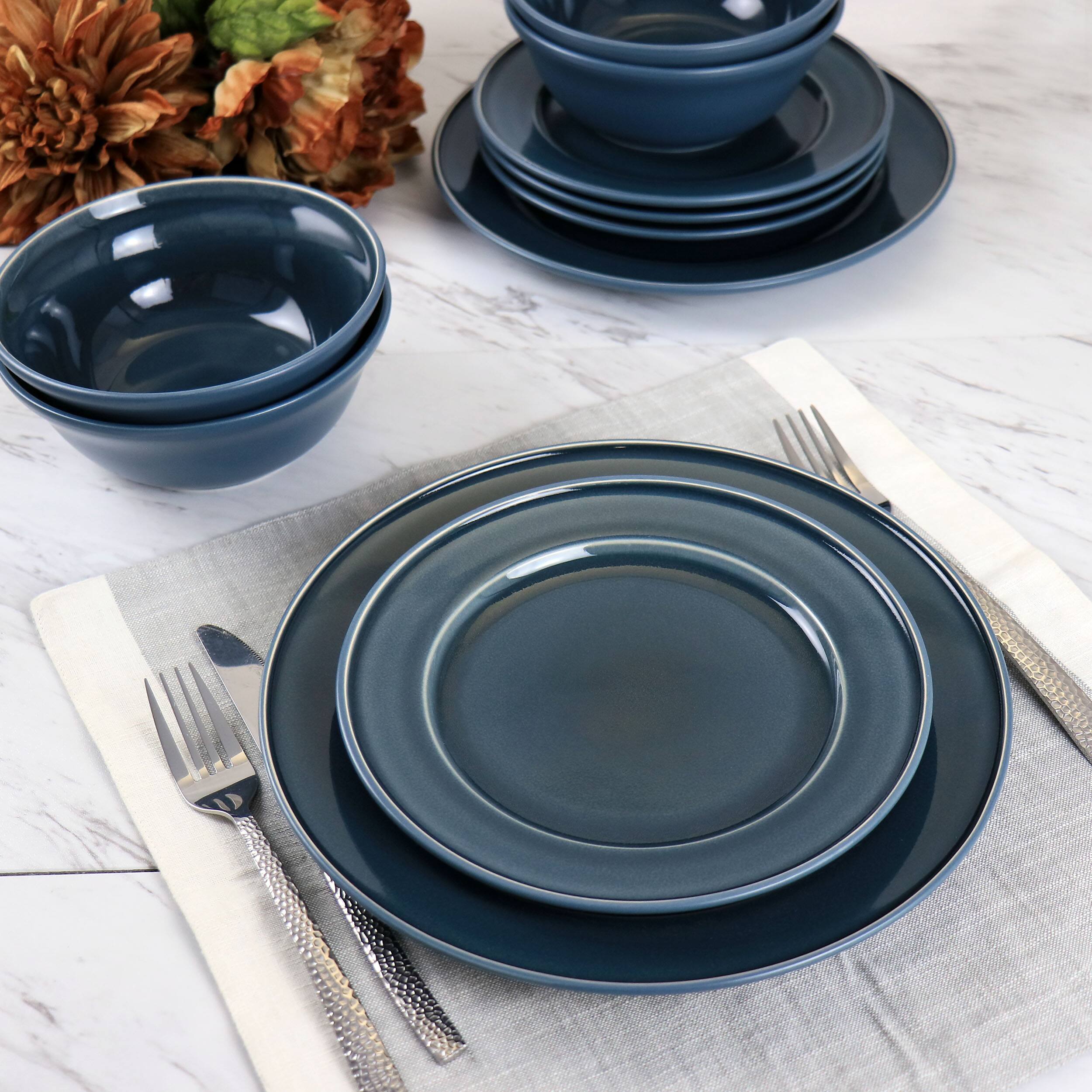 Alt View 7. Martha Stewart - Martha Stewart 12 Piece Speckle Glaze Stoneware Dinnerware Set in Blue - Blue.