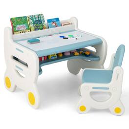 Costway - Kids Drawing Table & Chair Set for Reading Playing with Pens &board Eraser - Blue,White