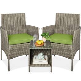 Best Choice Products - 3-Piece Outdoor Wicker Conversation Patio Bistro Set, w/ 2 Chairs, Table - Taupe/Pistachio
