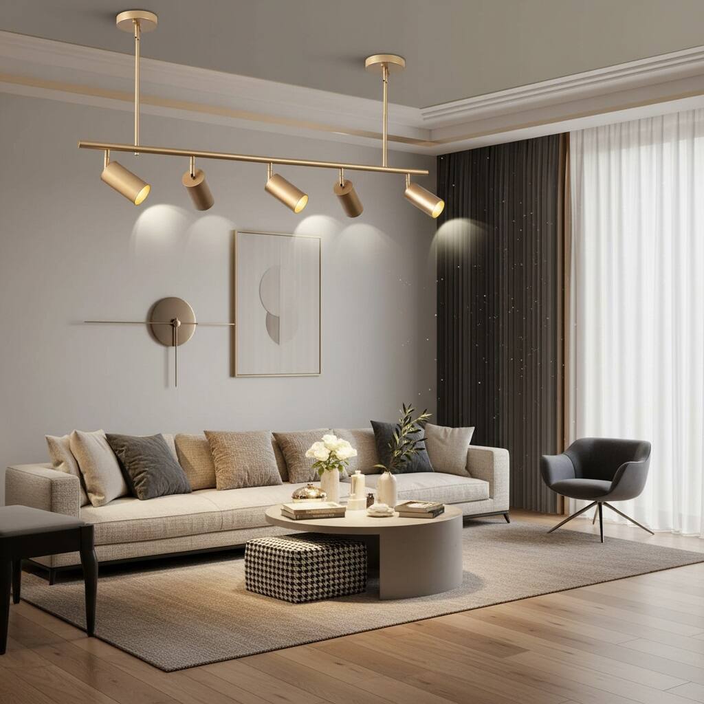 Alt View 1. Dazzed Corner - 5-Light LED Track Lighting Kit, Gold Rotatable Light Heads - Gold.