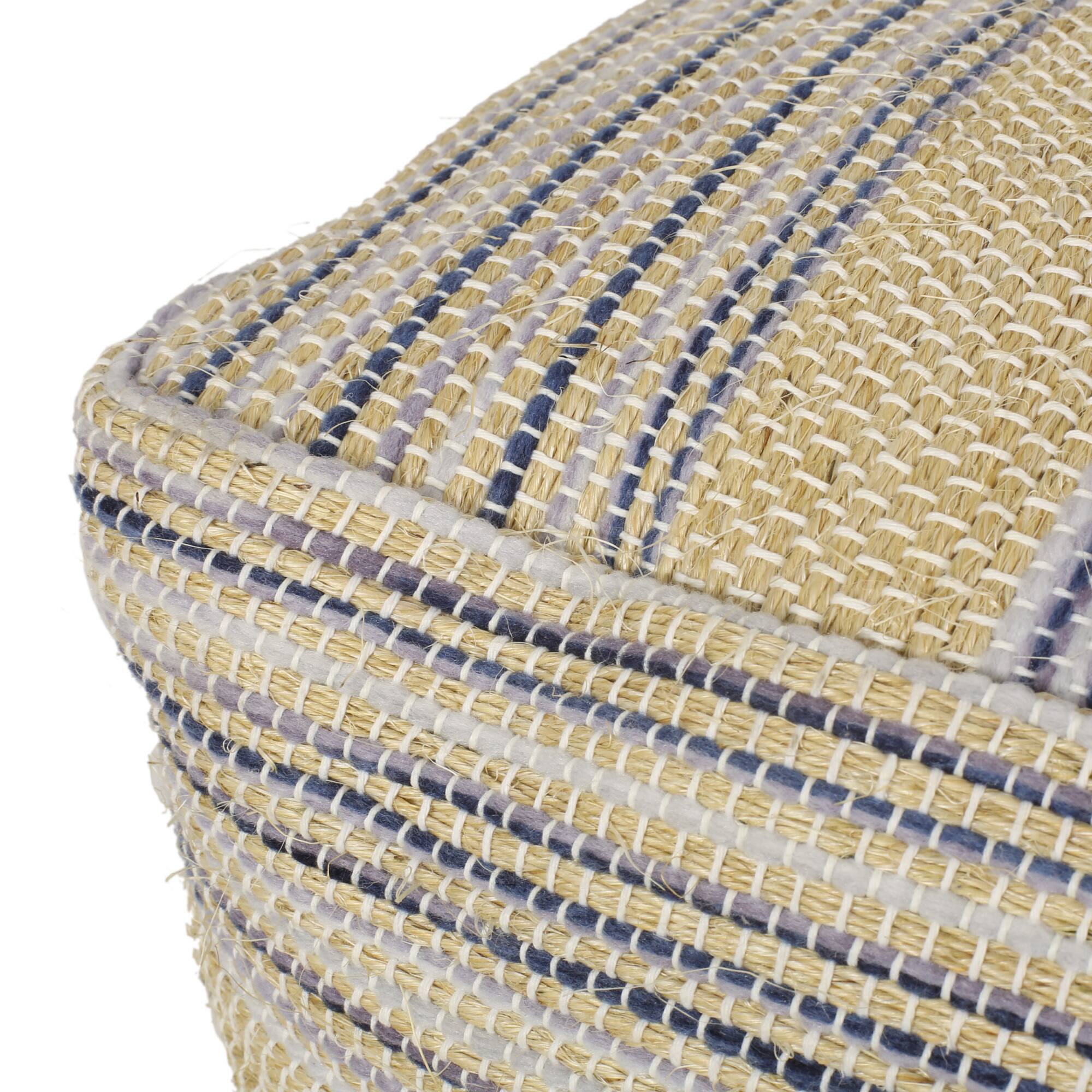 Alt View 1. GOODSILO - Handcrafted Fabric Pouf in Natural Blue - Durable Hemp and Wool Blend Square Ottoman - Natural.