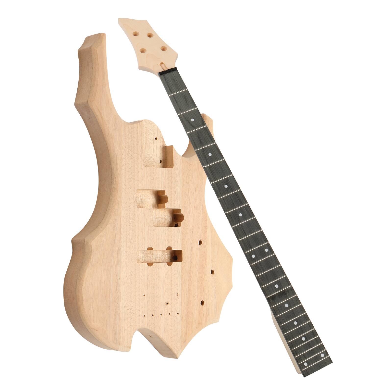 Alt View 1. Winado - DIY 4 String Flame Shaped Style Electric Bass Guitar Kits with Mahogany Body, Maple Neck and Accessories.