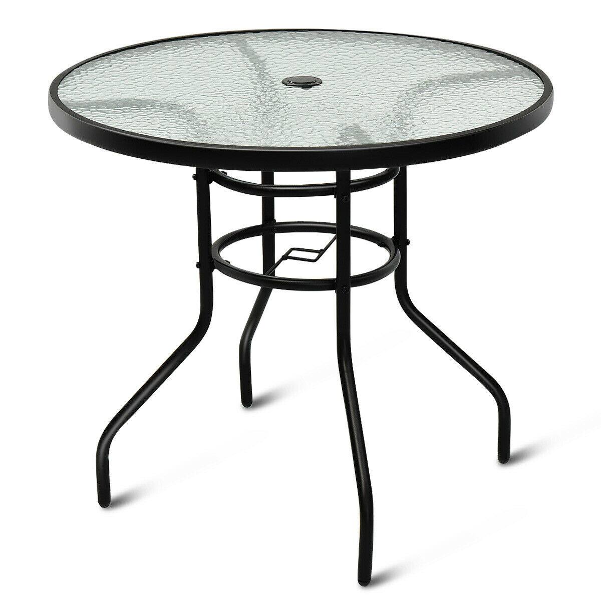 Alt View 7. Costway - Costway 32'' Patio Round Table Tempered Glass Steel Frame Outdoor Pool Yard Garden - Black.