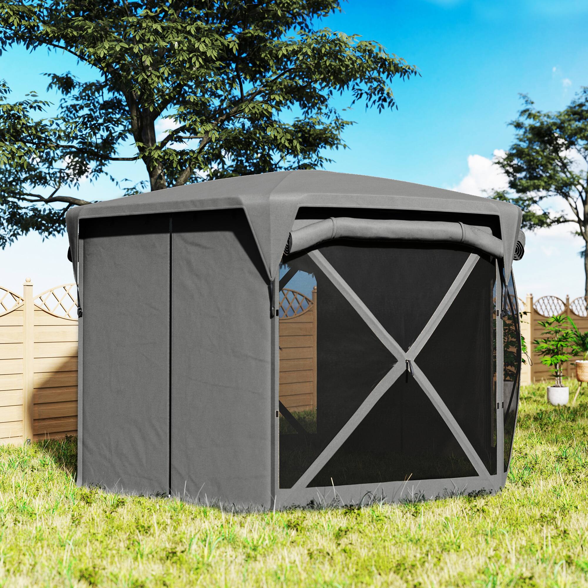 Alt View 5. Outsunny - Pop Up Gazebo Screen Tent House, 11 x 11ft with UPF30+ Removable Roof Cover, 4 Roll-up Wind Panels and Carry Bag - Dark Gray.