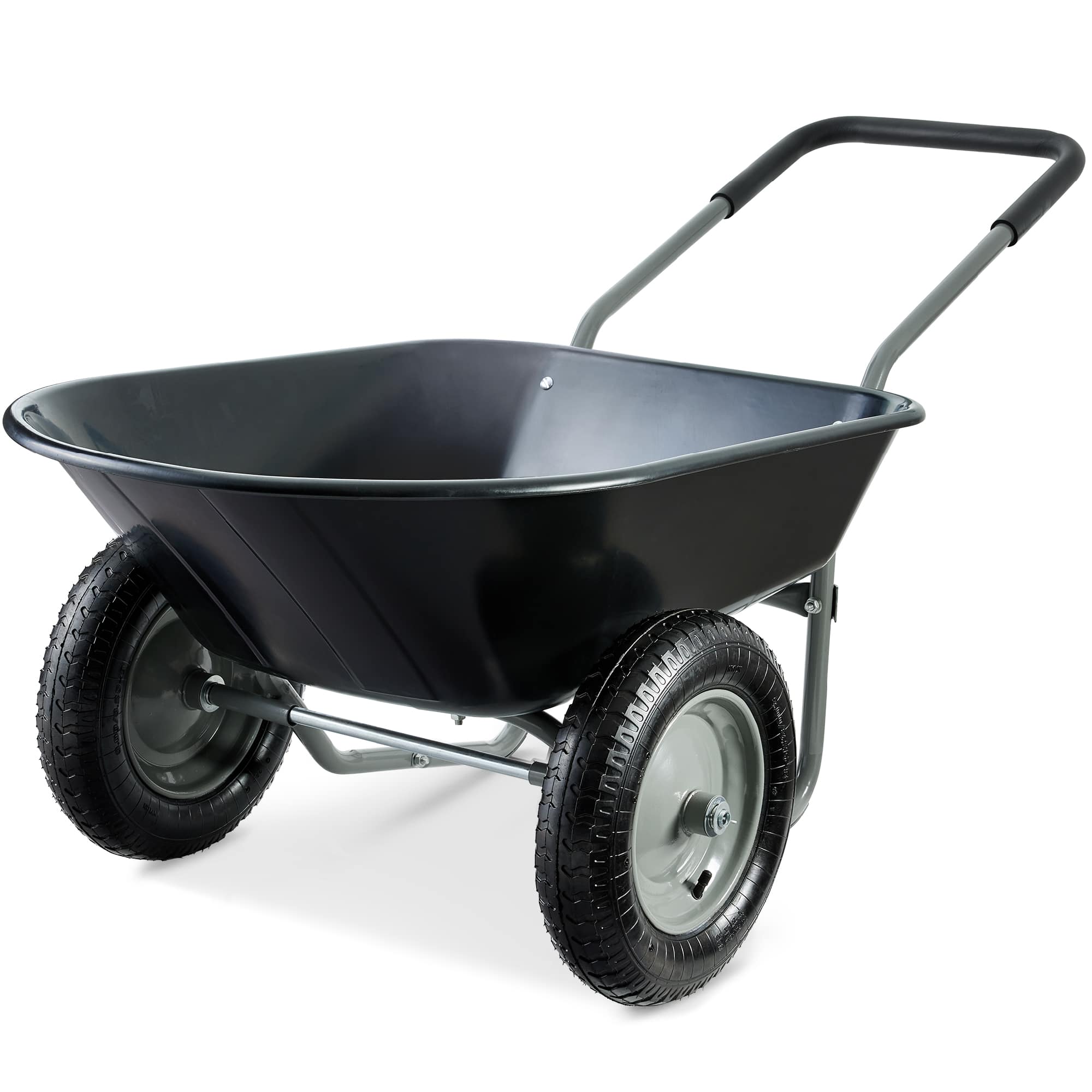 Front. Best Choice Products - Best Choice Products Dual-Wheel Home Wheelbarrow Yard Garden Cart for Lawn, Construction - Black - Black.