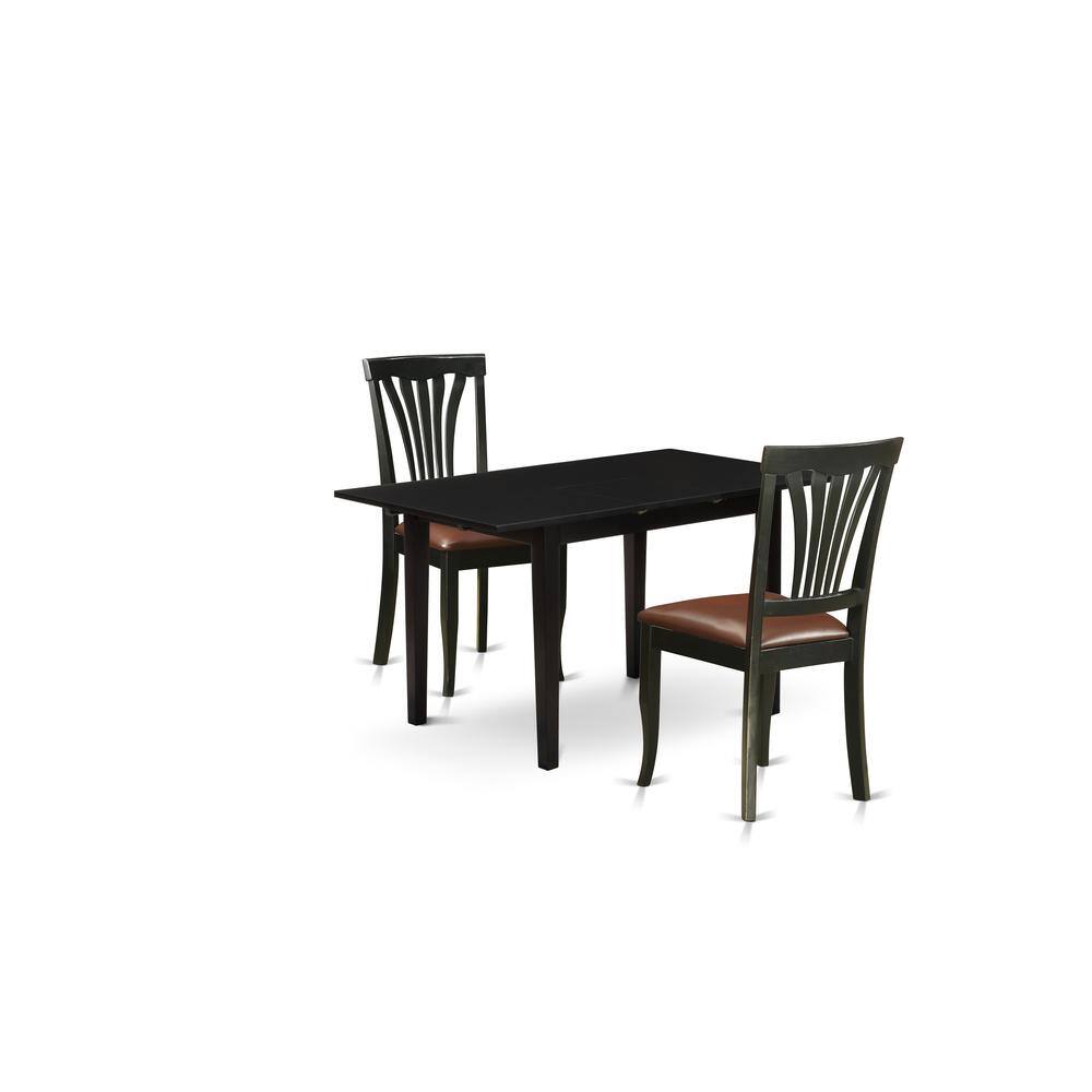 Left. East West Furniture - East West Furniture NOAV3-BLK-LC 3-Pc Dining Set 2 Upholstered Dining Chairs with Slatted Back and a Faux Leather Seat - Black.