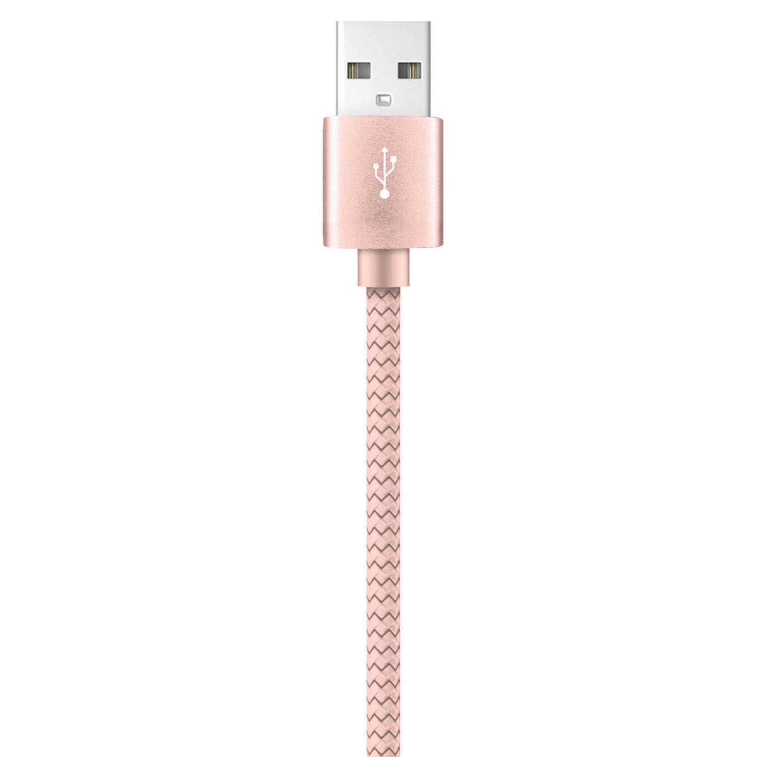 Back. Xyst - Charge and Sync USB to Lightning Braided Cable 10Ft - Rose Gold.