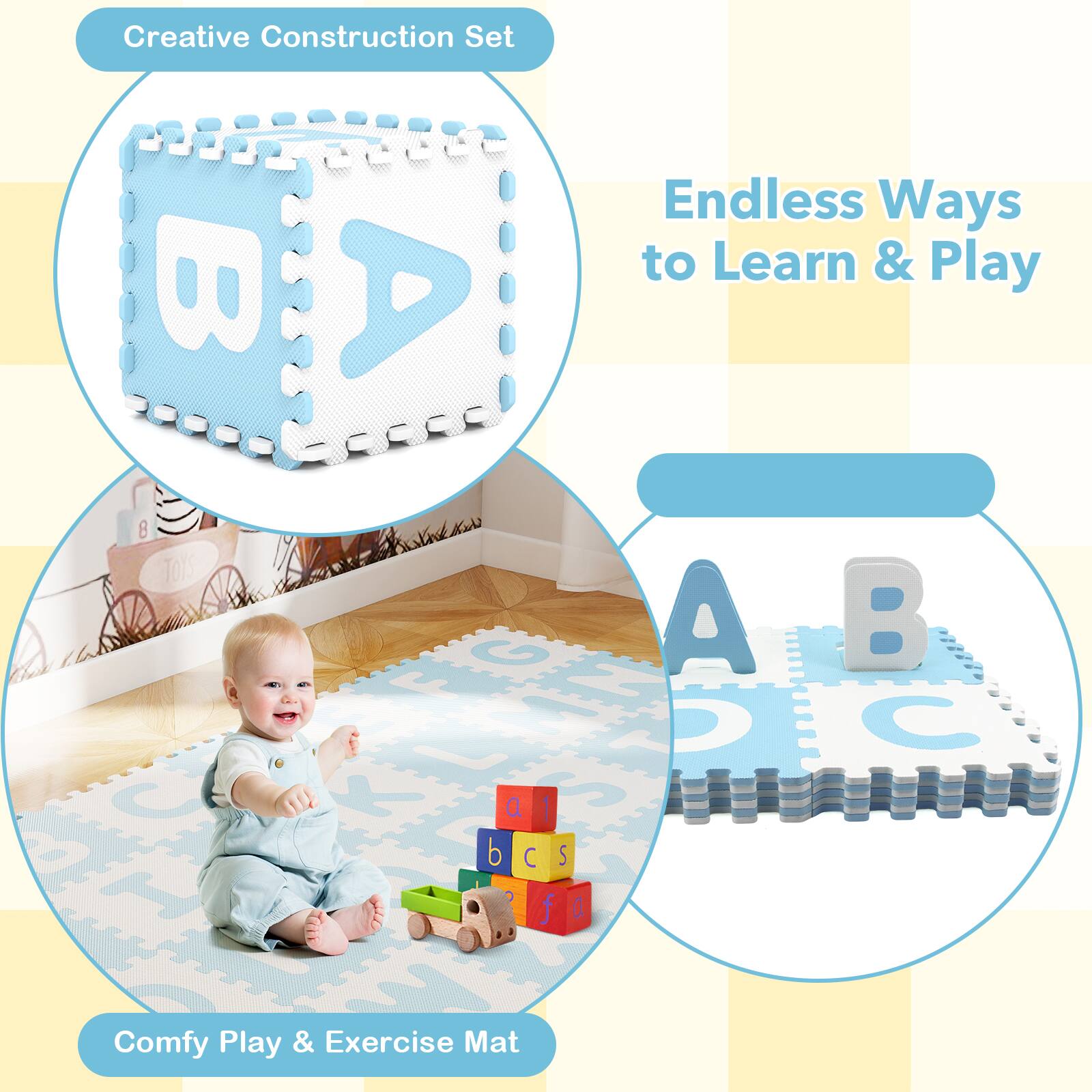 Creative Construction Set  
Endless Ways to Learn & Play  

Comfy Play & Exercise Mat
