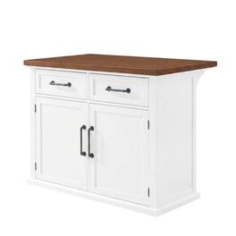 Crosley Furniture - Bartlett Wood Top Kitchen Island W/Uph Square Stools - Kitchen Island & 2 Stools - White