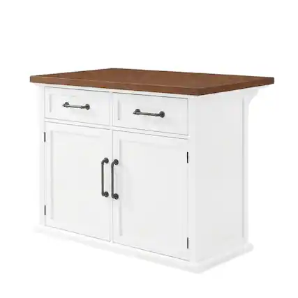 Front. Crosley Furniture - Bartlett Wood Top Kitchen Island W/Uph Square Stools - Kitchen Island & 2 Stools - White.