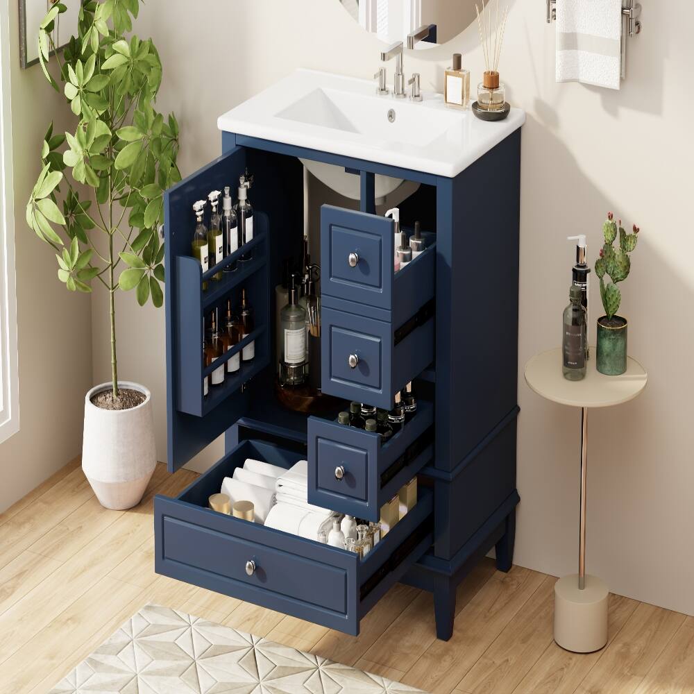 Alt View 1. Loheer - Loheer 30 inch bathroom vanity with sink Solid Wood Frame Blue - Blue.