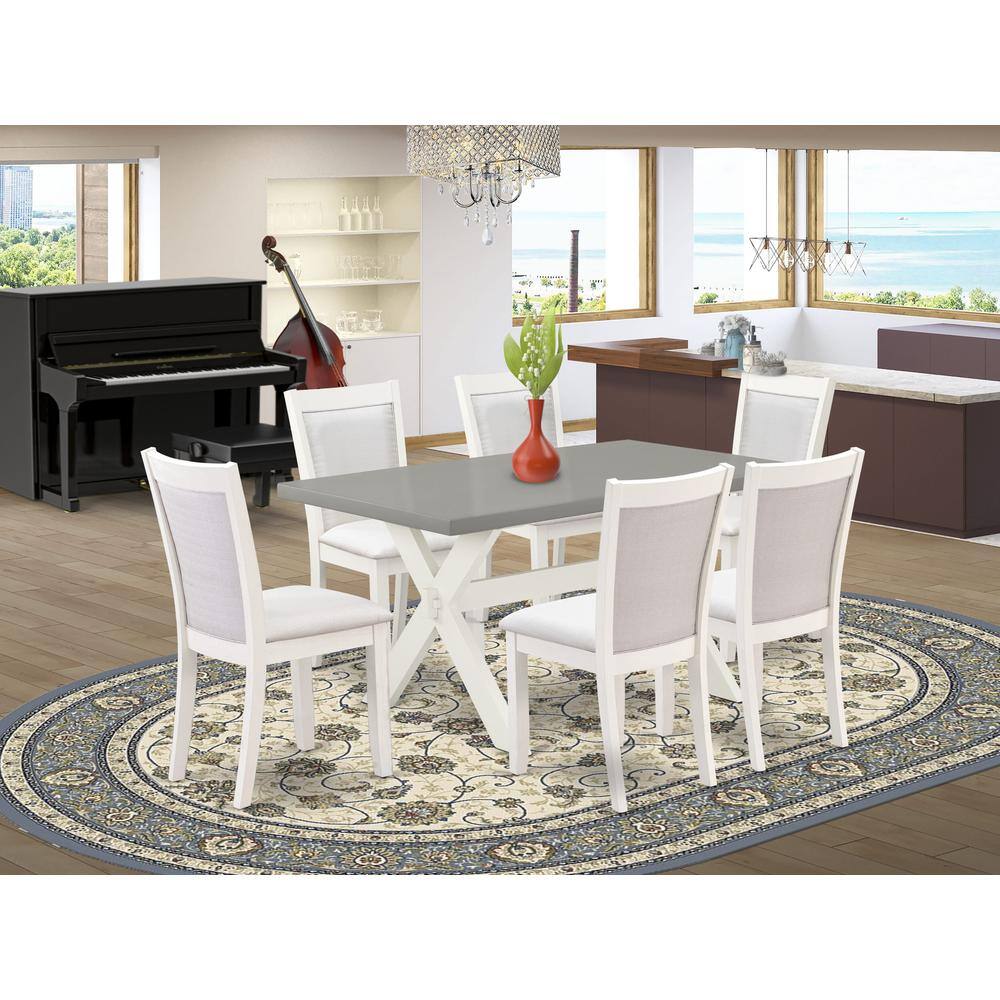 Angle. East West Furniture - East West Furniture 7-Piece Table Set Includes a Wooden Kitchen Table and 6 Cream Linen Fabric Modern Dining Chairs - Multi-Color.