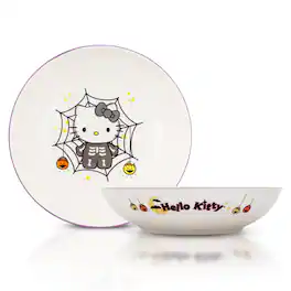 Silver Buffalo - Sanrio Hello Kitty Skeleton Web 9-Inch Ceramic Coupe Dinner Bowl - Purple