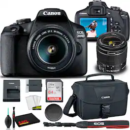 Canon - EOS 2000D DSLR Camera with 18-55mm Lens + EOS Bag + Sandisk Ultra 64GB Card (International Model)