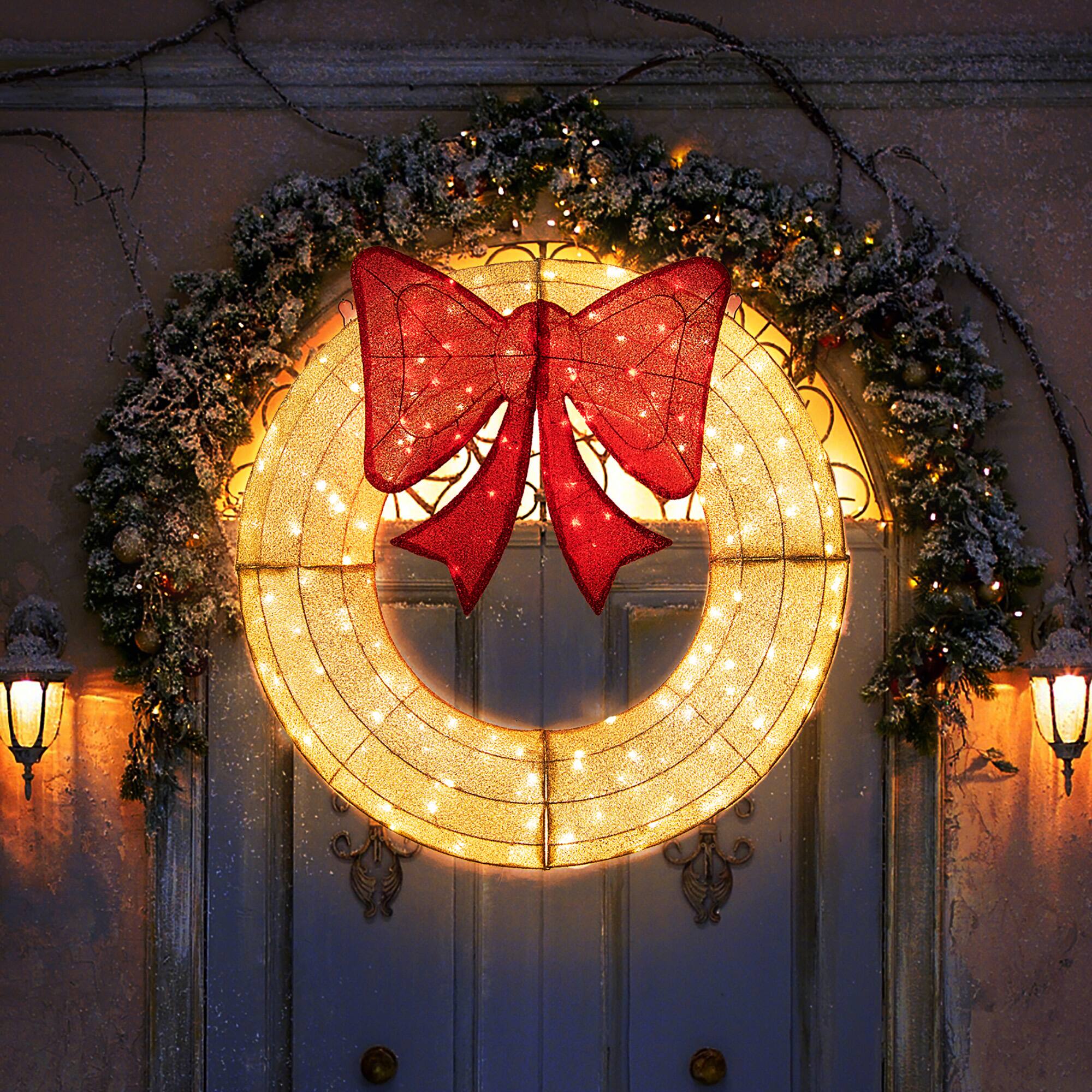 Alt View 4. Gymax - Gymax 48 Inch Lighted Christmas Mesh Wreath Pre-Lit Festive Wreath w/ 200 LED Bulbs - White, Red.